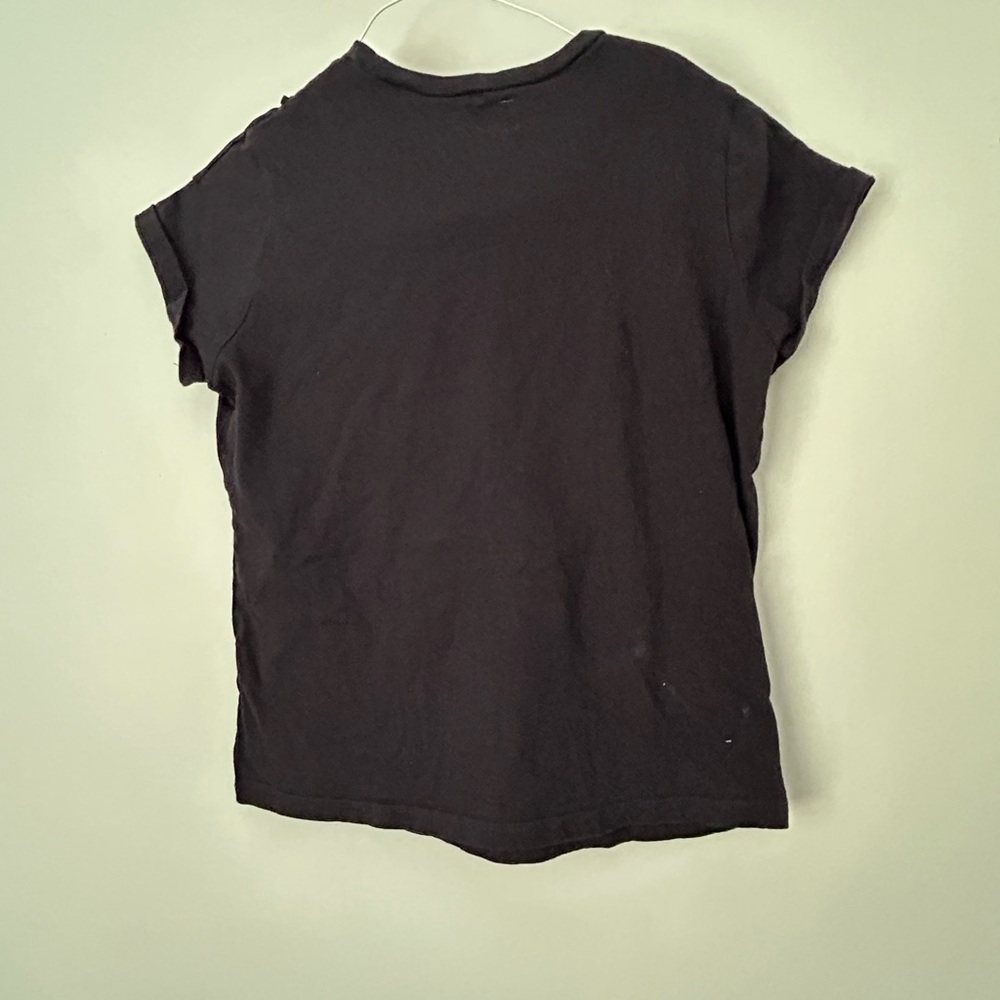 women's Black Graphic Tee with Ruffle Detail - Picture 2 of 7